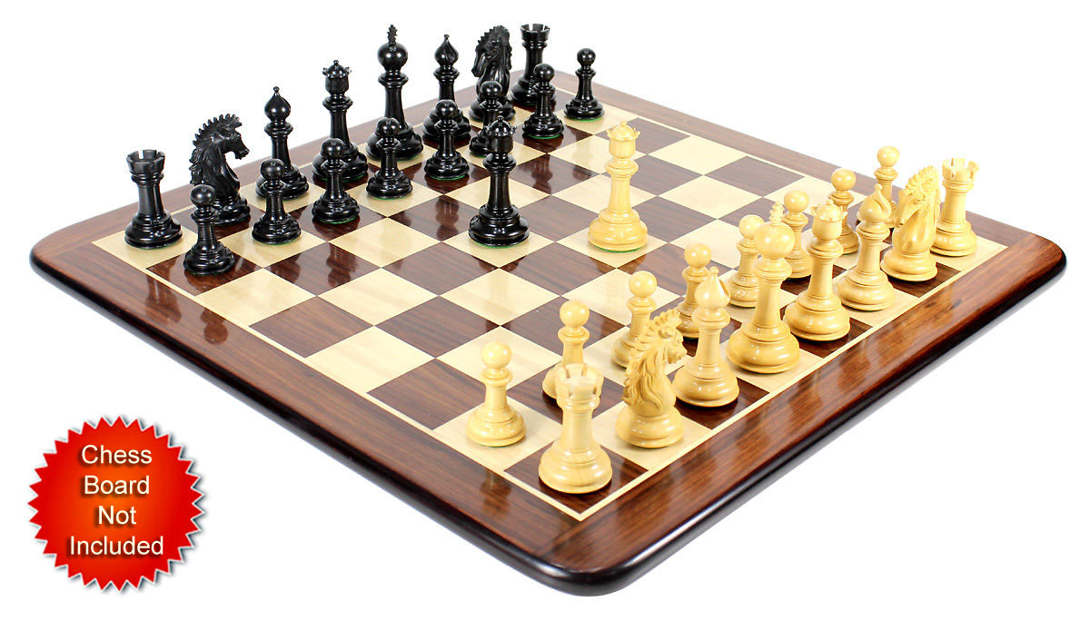 Chess Pieces placed on Rosewood flat board.